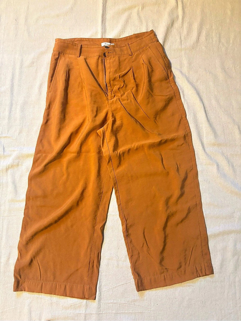 Madewell Drapey Pleated Wide-Leg Pants Brown Waist 10